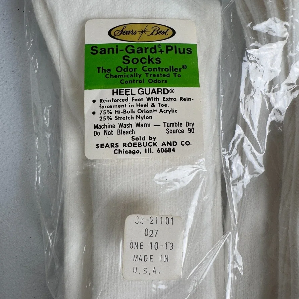 Vintage Sani Gard Plus Socks Adult 10-13 White Work‎ Casual Outdoors Sears 70s